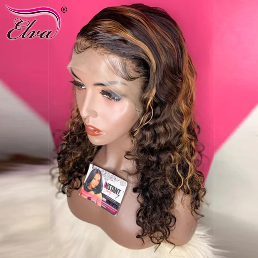 

13x6 Ombre Curly Lace Front Human Hair Wigs Highlight Wig Lace Frontal Wig Colored 30''Long Brazilian Hair Pre Plucked Elva Hair