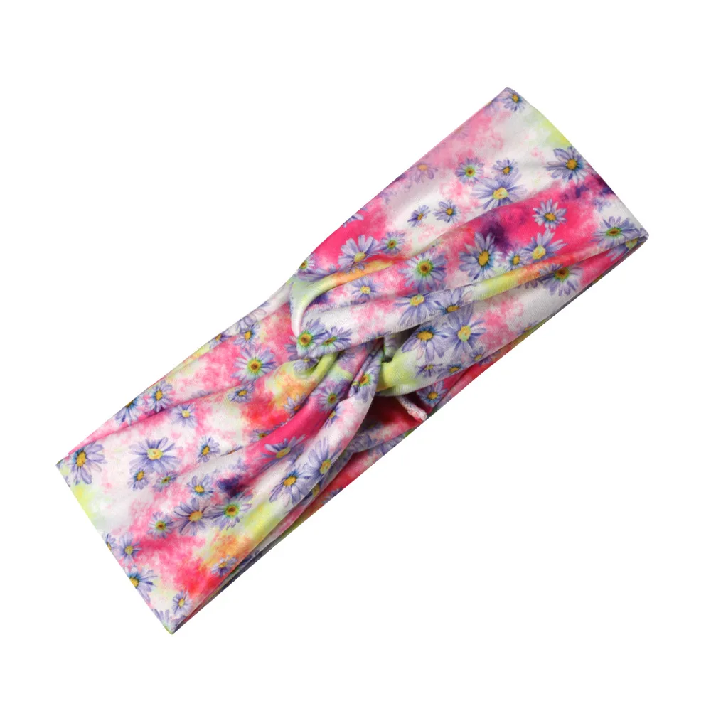 

Chrysanthemum Print Gradient Tie-dye Twisted Knotted Headband For Women Fashion Elastic Headbands Wide Turban Head Wrap Hairband