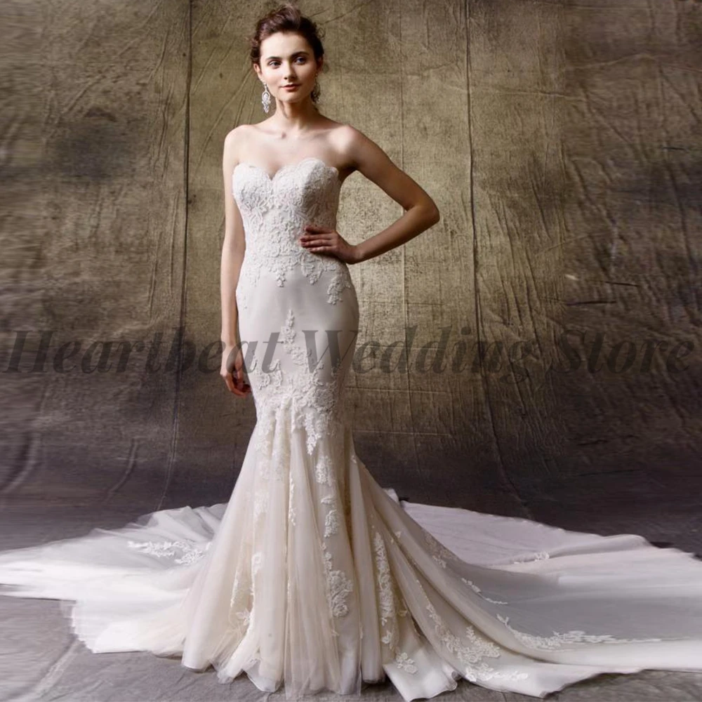 

High Quality Mermaid 2023 Wedding Dress for Ladies with Applique Lace Backless Sleeveless Sweetheart Court Train Bridal Gowns