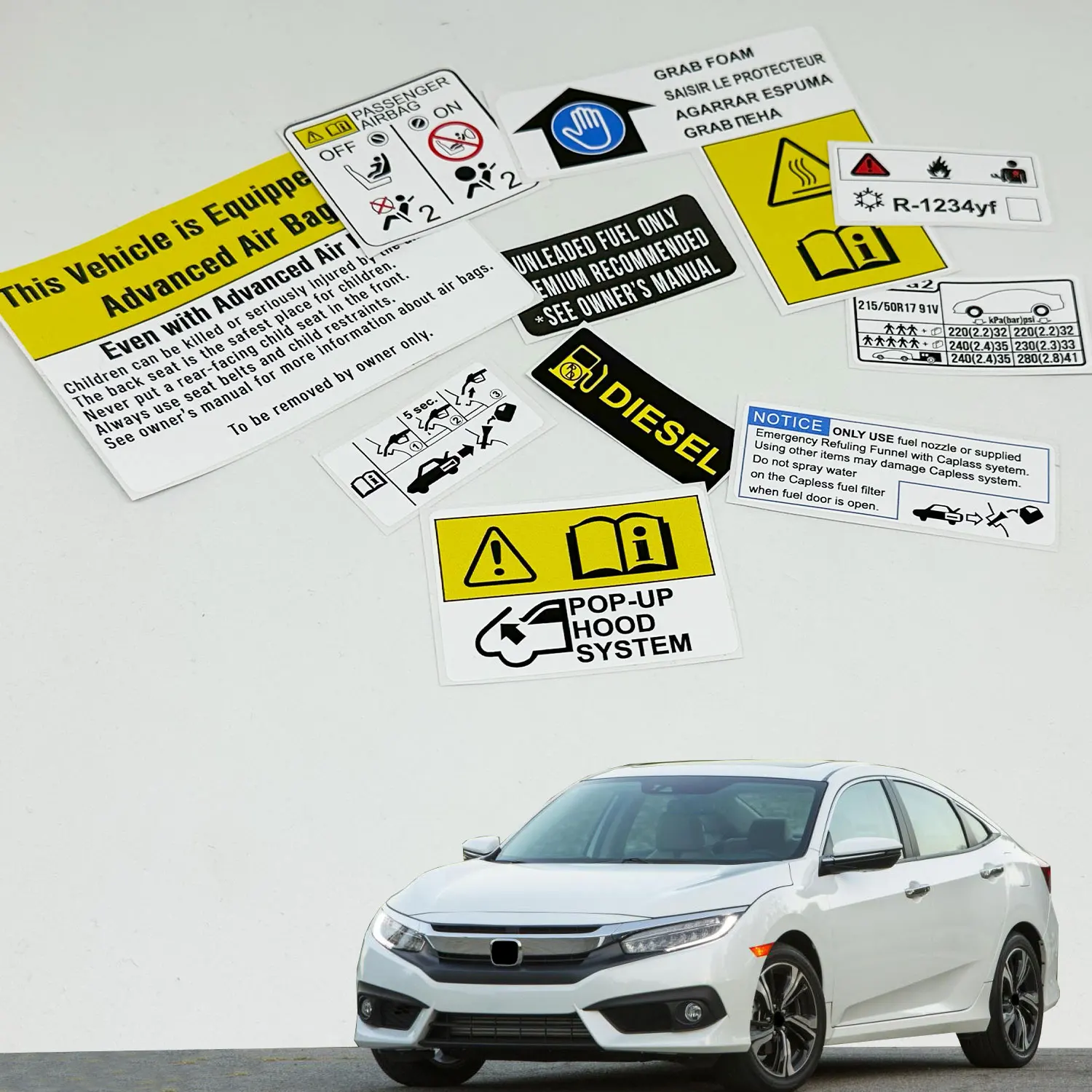 

Наклейки на бензиновые дизельные двигатели HONDA CIVIC FK 2015 - 2021
