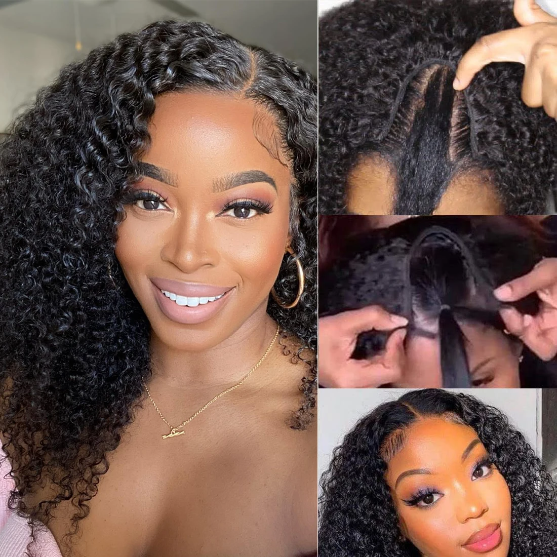 

V U Part Wig Human Hair No Leave Out Brazilian Kinky Curly Hair Wigs for Women Deep Wave Jerry Curly Glueless Virgin 180% Cheap