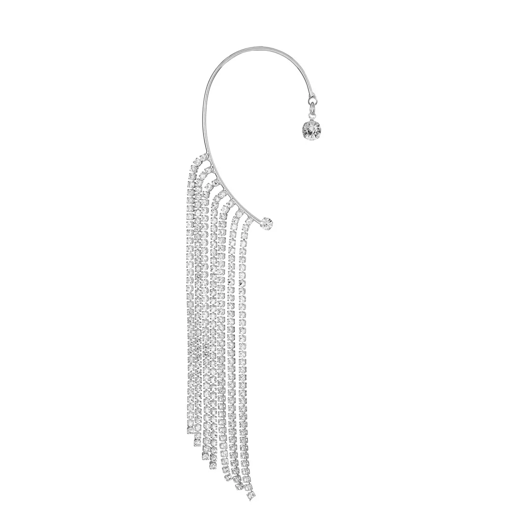 

Long diamond studded Tassel Earrings eometric C-shaped Non perforated Ear ornaments