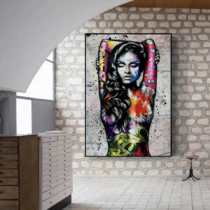 

Abstract Grunge Female Portrait Canvas Paintings Modern Woman Wall Art Print Picture For Home And Living Room Decor Frameless