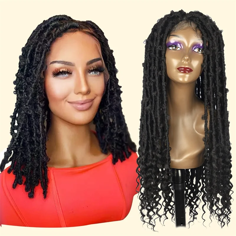 28 Inches Synthetic Long Braided Wigs Braided Wigs Curly Ends 9x6 Loose Tail Butterfly Lace Front Wig For Black Women Afro Wig
