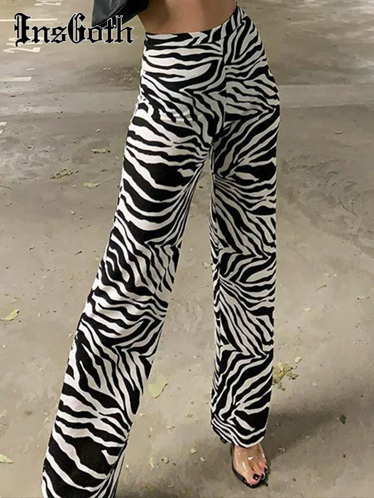 Женские расклешенные брюки InsGoth готические винтажные с высокой талией для