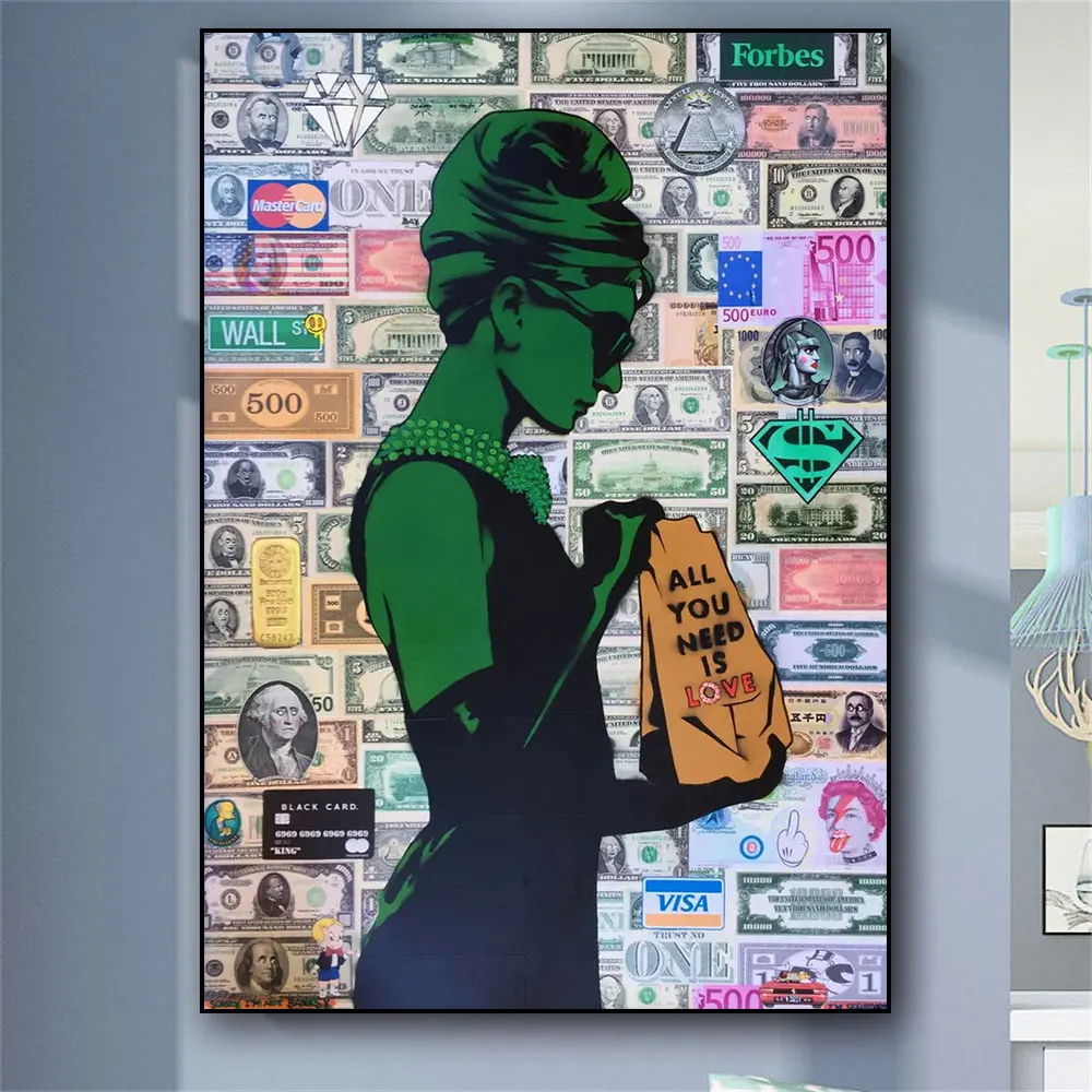 

Hepburn All You Need Is Love Canvas Painting and Posters Pop Art Prints Wall Pictures For Living Room Home Decoration Frameless