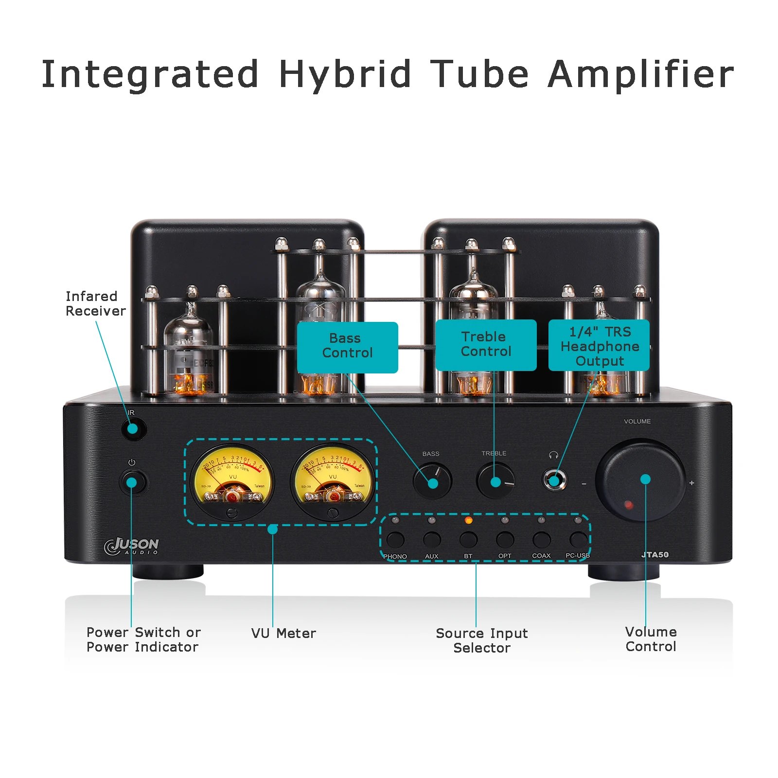 Ламповый усилитель Juson Audio JTA50 Hi-Fi Vacuum BT5.0 Стерео USB RCA Opt Remote Phono 100 Вт 2 1 канала для