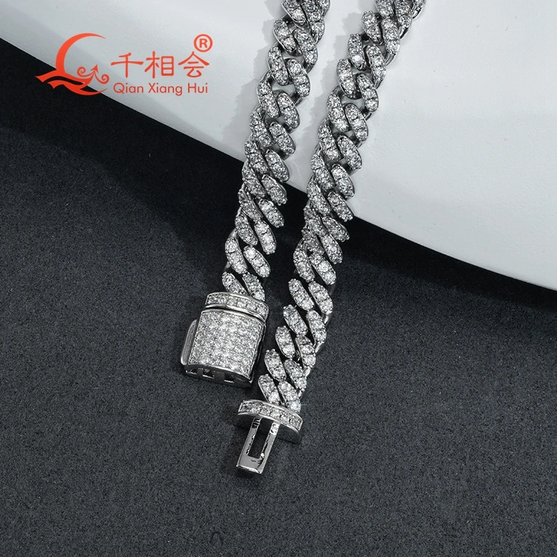 10k white real  gold Bracelet  6mm width half moon Cuban Chain Moissanite Diamond Hip Hop Style Miami Cuban Link Chain