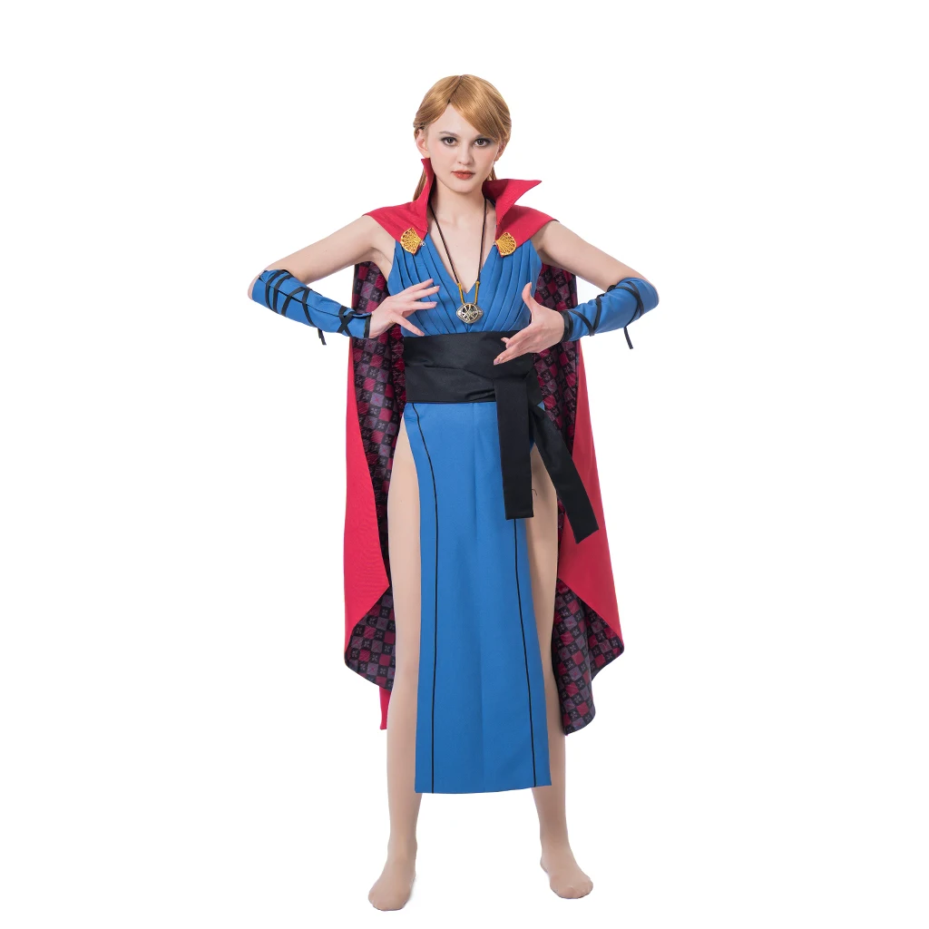 

Female Version Dr Cosplay Doctor Stephen Strange Costume Dress Robe Sexy Superhero Costume Outfit with Cloak Cape Necklace