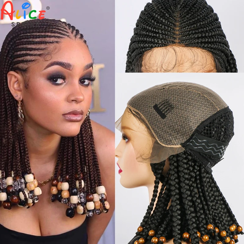 Alice hair Lacefront 14 Inches Synthetic braid wigs for black women Natural Hair Line Black American African Wig With Baby Hair