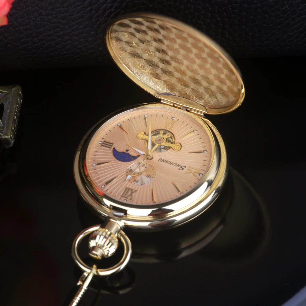 Vintage Mechanical Men's Pocket Watch Roman Numeral Display Personalised Necklace Pendant with Chain Gifts