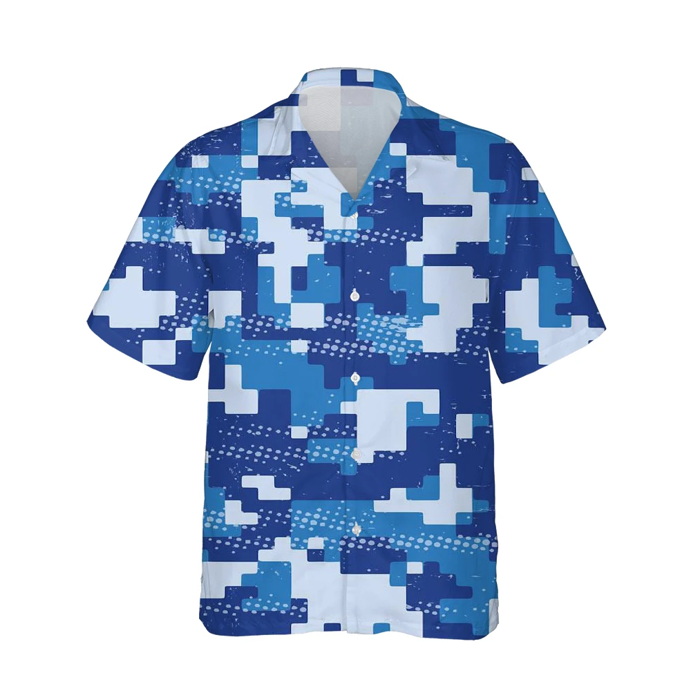 

New 3D Geometric Camouflage Print Hawaiian Shirt Mens Harajuku Fashion Trendy Military Animal Texture Camo Loose Tops Streetwear