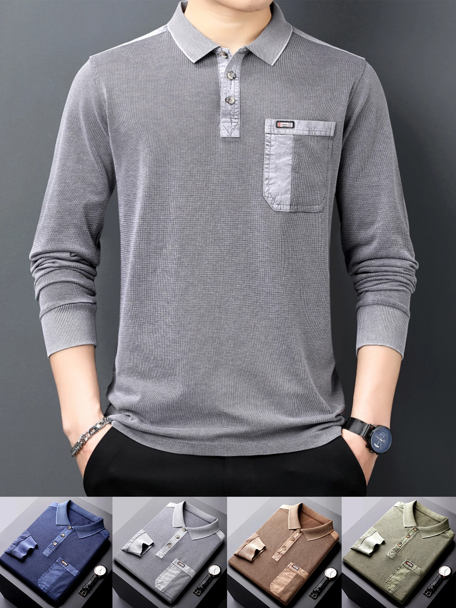 

New Fashion Casual Men's Clothes Tops Turn Down Long Sleeve T Shirts For Men Camisa Masculina Ropa Hombre Clothing High Quality