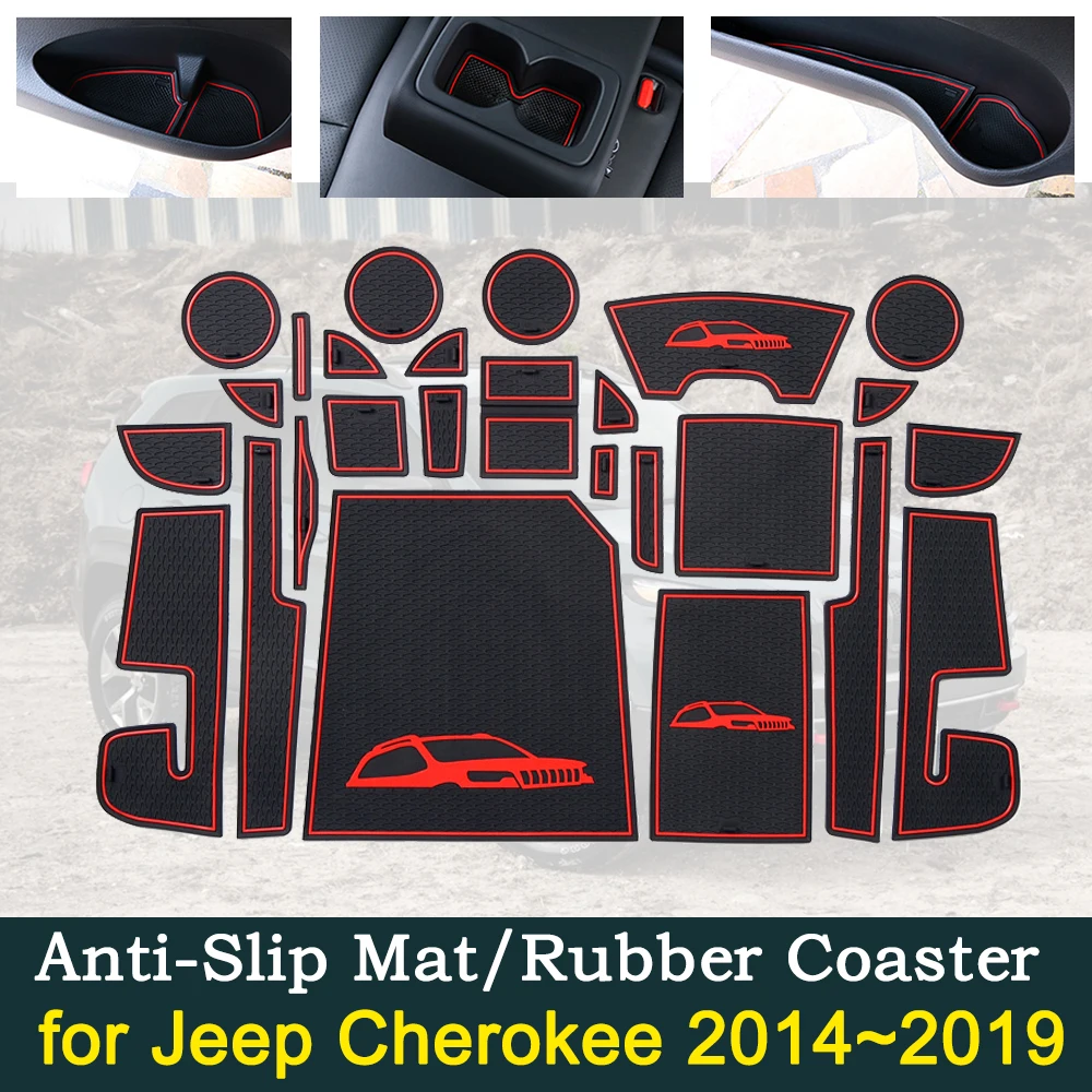 

Противоскользящие коврики для грязных ворот, накладки для канавки чашки, подходят для Jeep Cherokee KL 2014 ~ 2019, аксессуары для стайлинга салона авто...