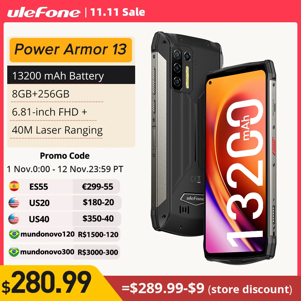 Cena Ulefone Moc Armor 13 13200mAh Wytrzymały Telefon 256GB Android 11 Wodoodporny Smartfon 6.81