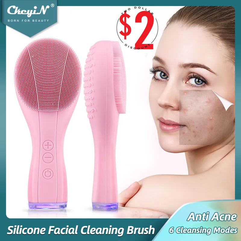 

CkeyiN Electric Silicone Facial Brush Sonic Vibration Face Cleansing Brush Waterproof Acne Blackhead Remover Pore Cleaner 2 Side