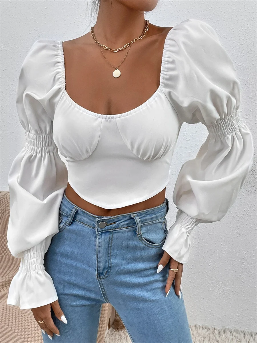 Футболка wsevypo с длинными рукавами-фонариками и открытой спиной на шнуровке