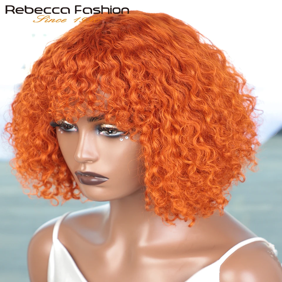 Ginger Jerry Curly Short Pixie Bob Cut Remy Human Hair Wigs With Bangs Honey Blonde Orange Non lace front Wigs For Black Women