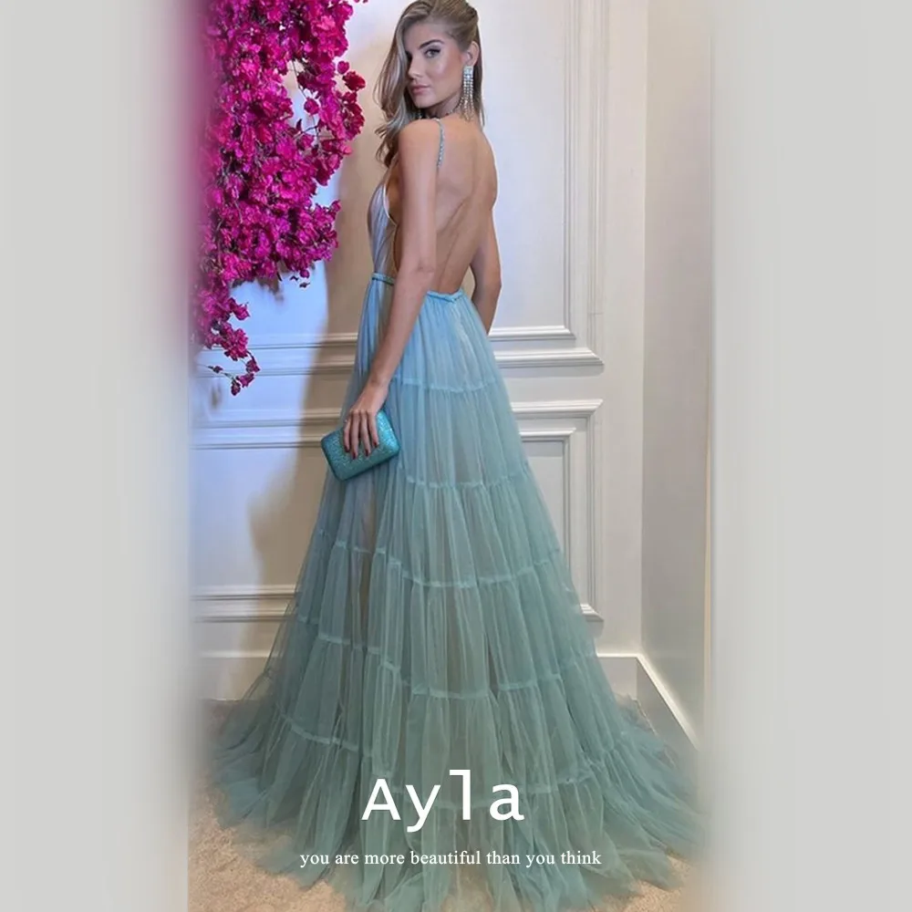 

Classic A Line Evening Dress V-neck Prom Gowns rBackless Party Dresses vestidos de mujer elegantes para fiesta