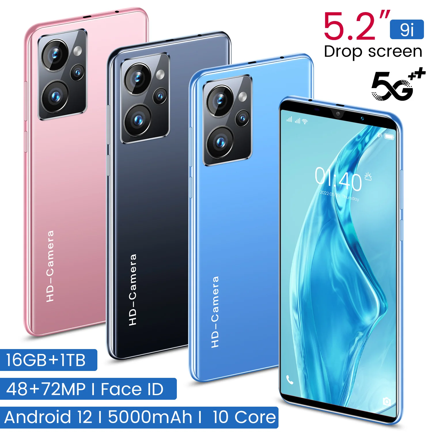 

Global Version 9i 8+128GB 5000mAh 48MP+72MP Android 12 Smartphone 5.2 Inch Qualcomm 888+ 10 Core Dual SIM+Micro SD Cellphone