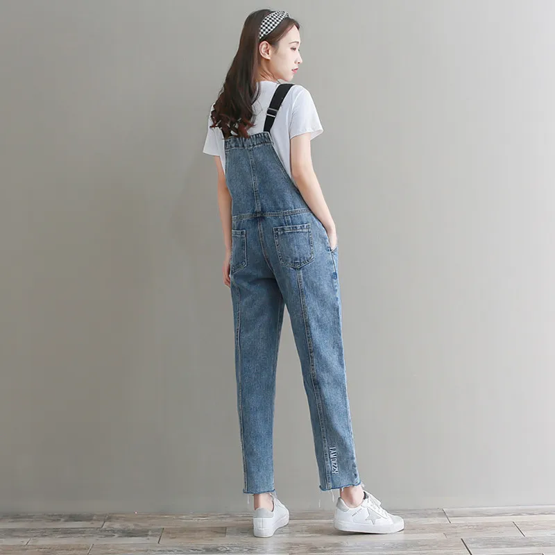 Embroidery Denim Women Straight Overalls High Waist Spring Casual Pockets Design Loose Jumpsuits and Rompers for women