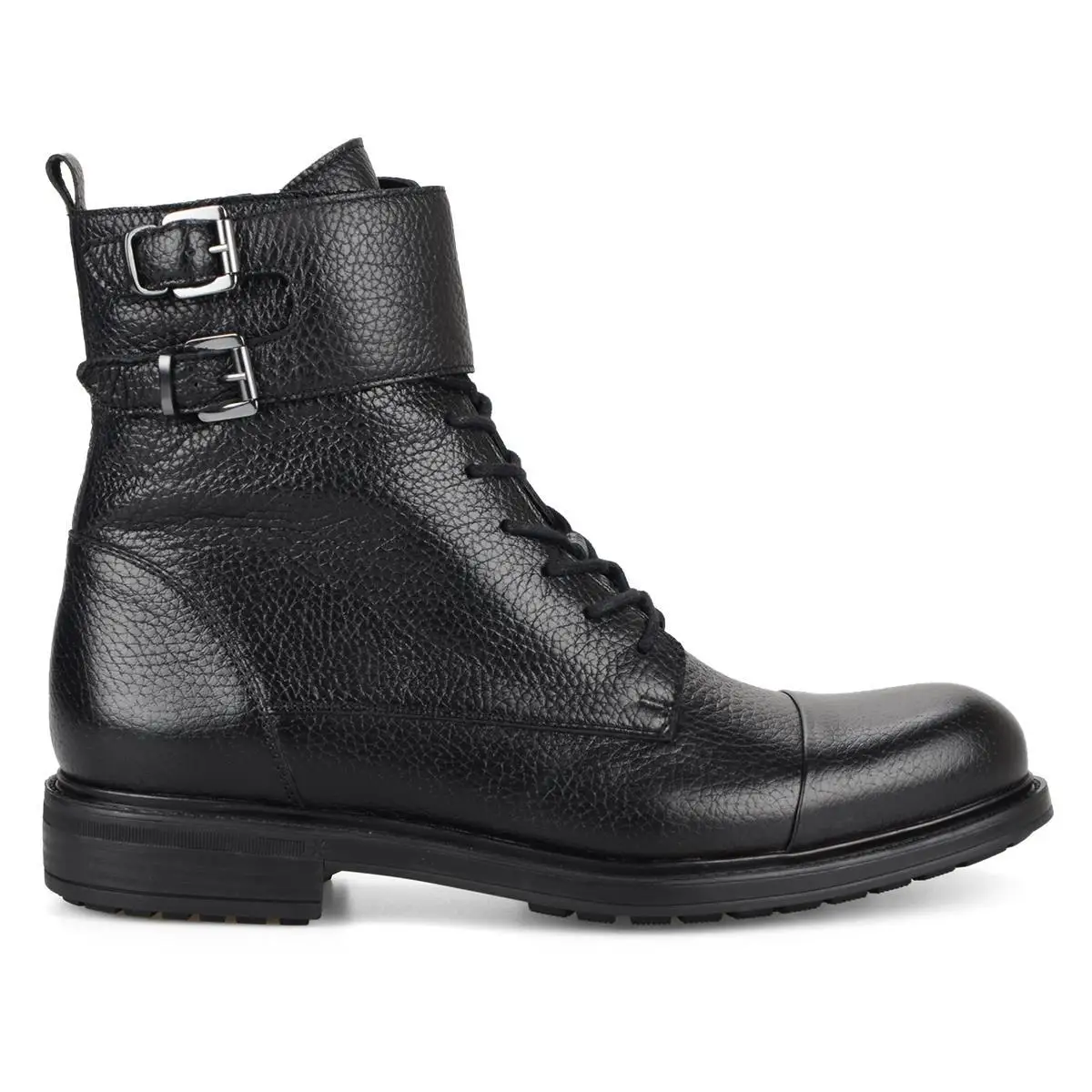 

FootCourt- New Black Ankle Boots Men Lace Up Genuine Leather Winter Fashion Zipper Boots Square Heels Vintage Men Martins Boots