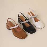 mary jane shoes baotou sandals womens 2022 summer rhinestone square head heels pumps zapatos de mujer tacon medio elegantes