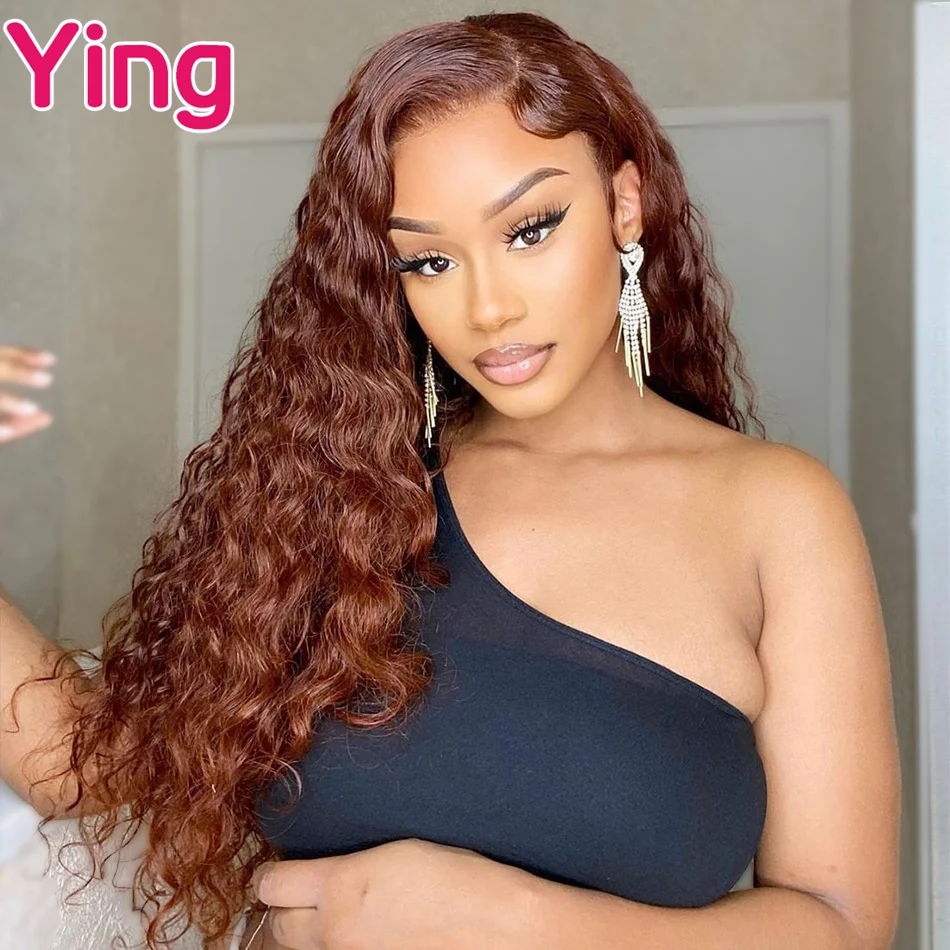 Ginger Brown 13x6 Water Wave Human Hair Wigs for Women Brazilian 13x4 Curly Lace Frontal Wigs 180% Transparent Lace Front Wigs