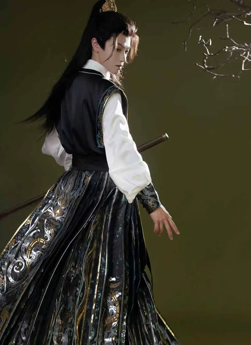 Роскошная китайская юбка Hanfu с изображением лошади осень 2024 мужская рубашка