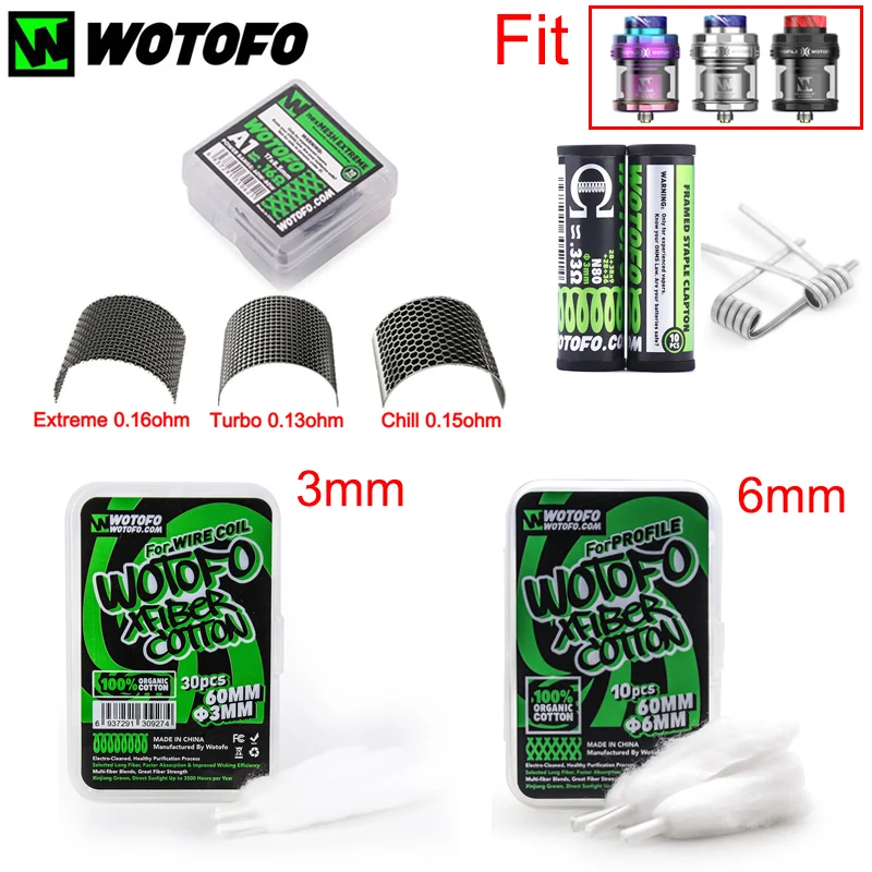 

Аксессуары Wotofo Profile X RTA 3 мм 6 мм Xfiber Cotton nexMESH 0,13 Ом 0,15 Ом 0,16 Ом сетчатый атомайзер вейп