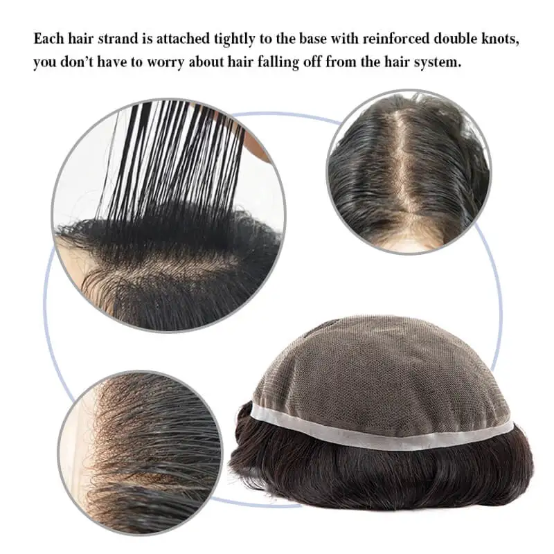 Full Lace Men Toupee Natural Hairline Human Hair Toupee Men Wig Invisible Breathable Hair Replacement System Unit Wig For Men