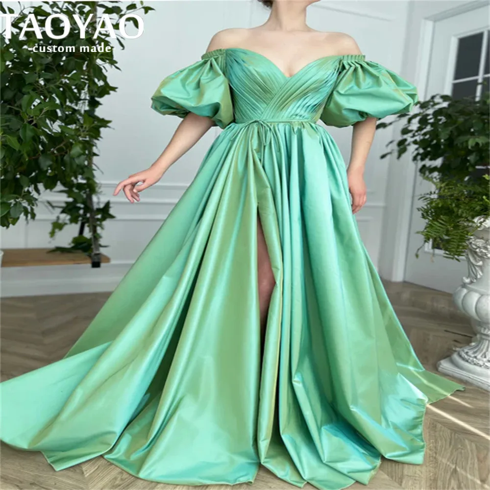 

Beauteous Sweetheart Long Evening Dresses A Line Puff Sleeve Prom Dress For Women Party Front Split Backless Robe De Soriee