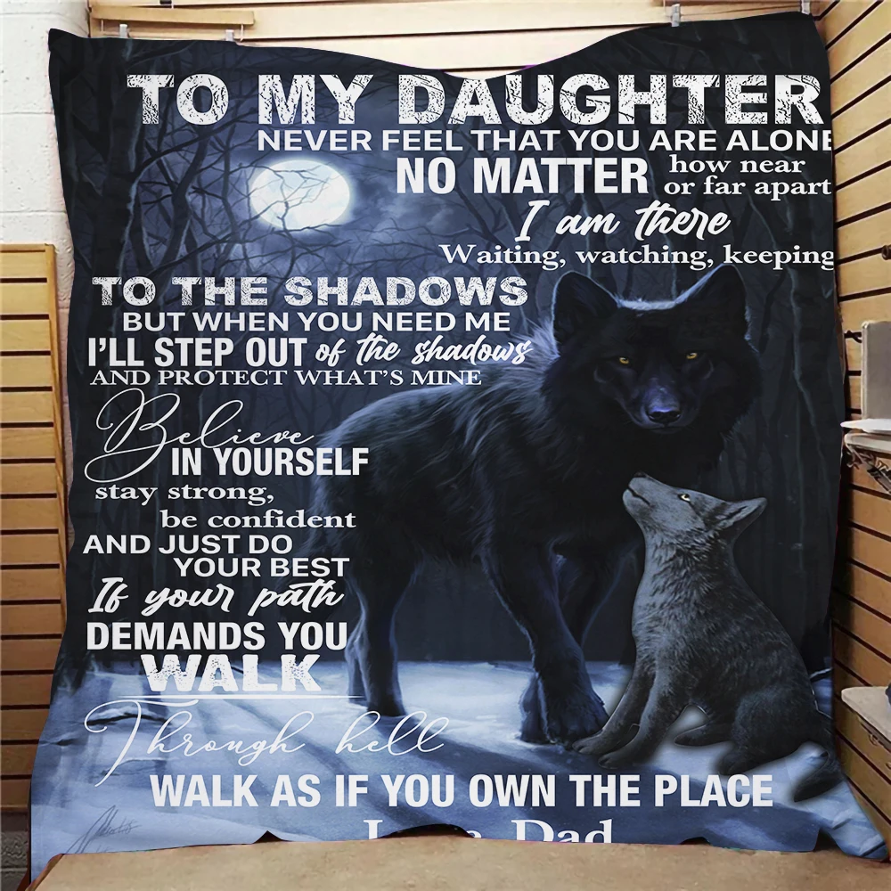 

Wolf Print Throw Blanket A Letter To Son Daughter Breathable Soft Bedroom Sofa Blanket Portable Home Travel Office Quilt