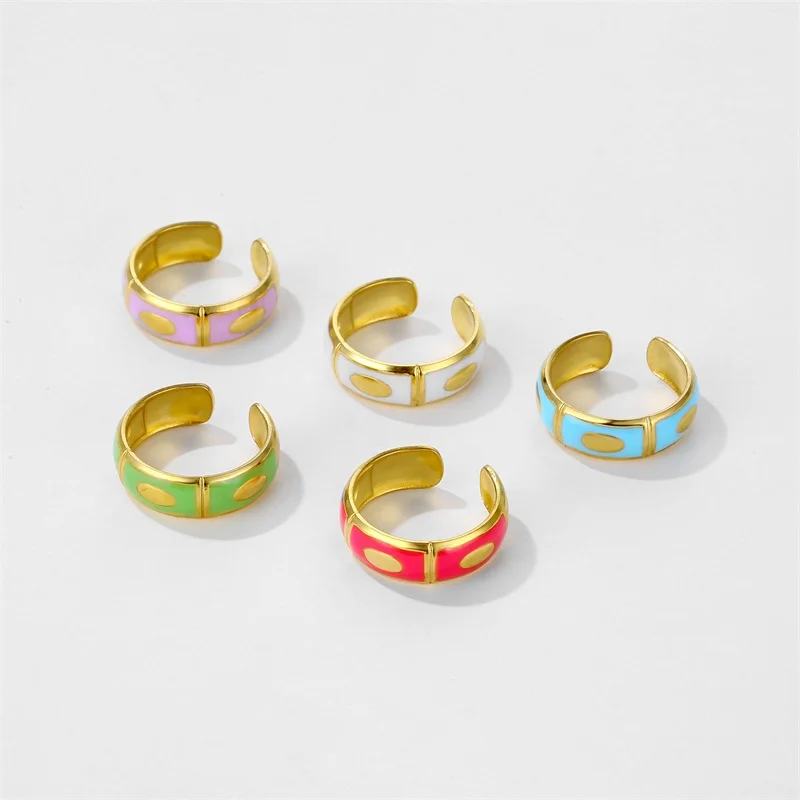 Женское кольцо из нержавеющей стали регулируемое с эмалью и капельным покрытием