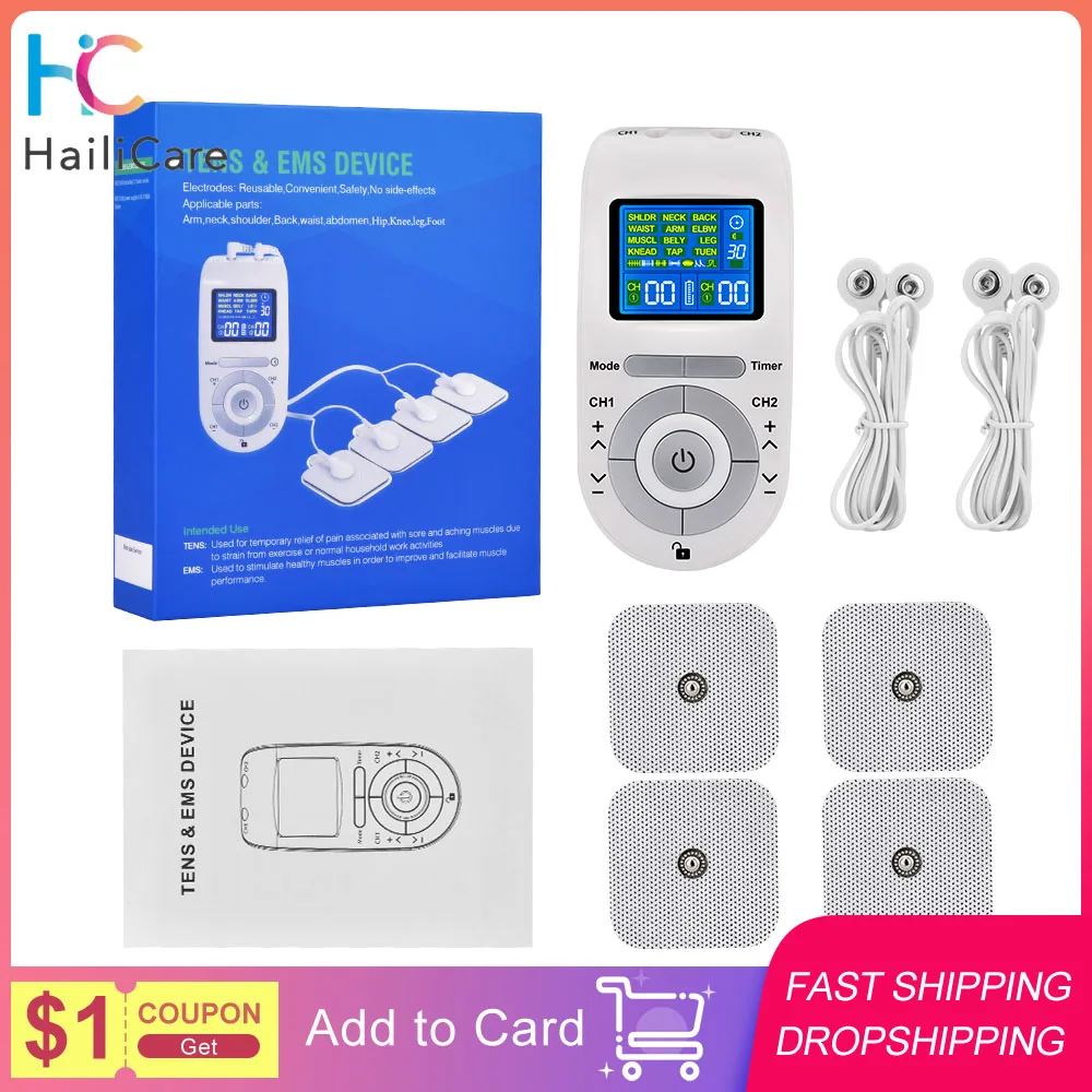 

15 modes EMS Tens Acupuncture FDA 2 Channels Body Massager Pulse Muscle Stimulator Electrode Pads Digital Therapy Pain Relief