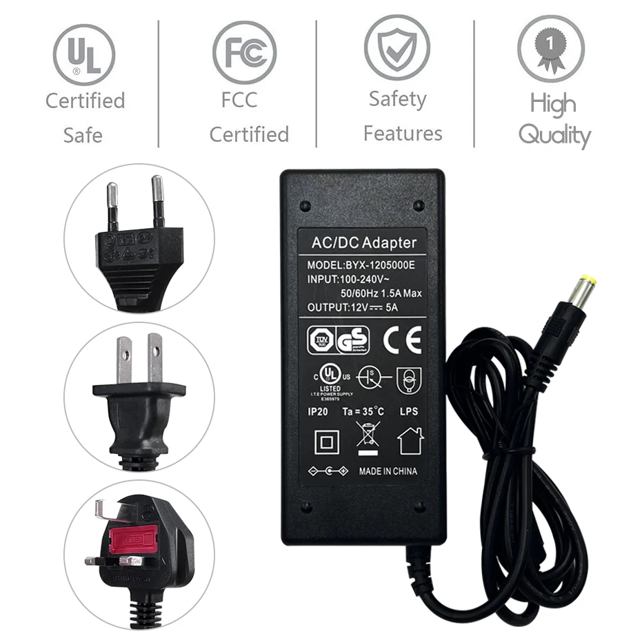 

AC100V-240V To DC12V Power Adapter Supply Led Driver US/EU/UK 2A 3A 5A High Quality Universal Charger Adapter for Led Strip