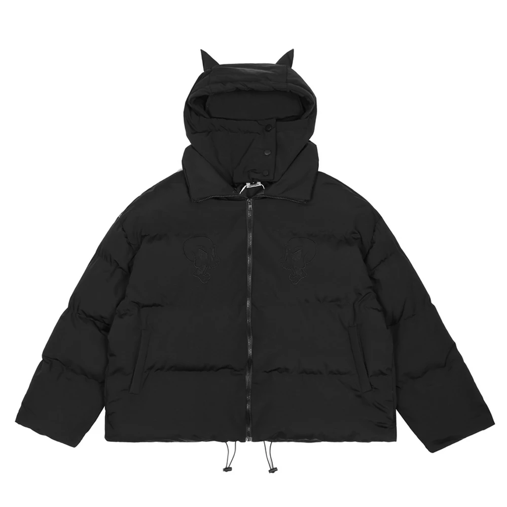 Men Women Hip Hop Parka Embroidered Skull Streetwear Little Devil Designer Hood Padded Jacket Coat Harajuku Winter Outwear 2022