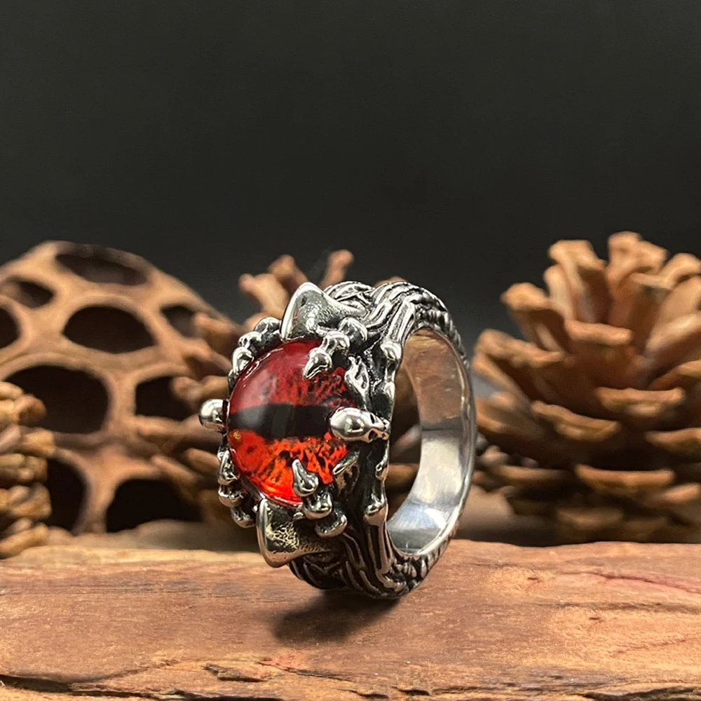 Кольцо с когтями дракона Дьявольские глаза для мужчин красный циркон глаз смерти