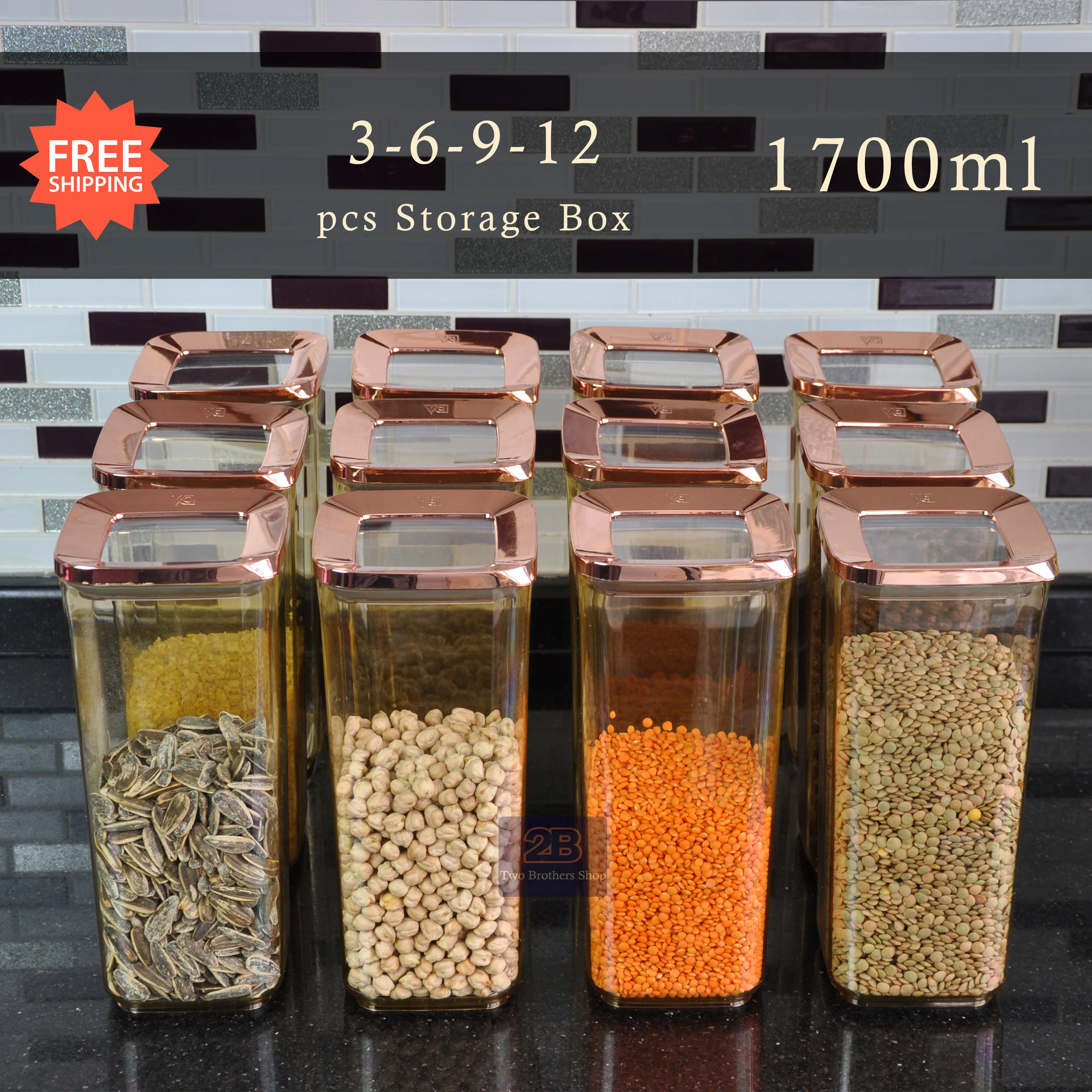 1700 ml Storage Box Kitchen Food Container Set Organizer Square Vacuum Lid Airtight Jars Pantry Noodle Legume Cereals Rice Pasta