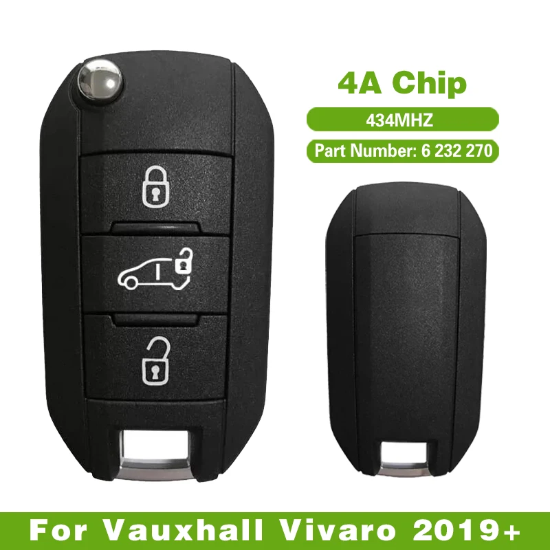 

CN088007 Replacement Flip Key For Vauxhall Vivaro 2019+ Remote 434MHz HITAG AES / 4A Chip HU83 Blade Part Number 6 232 270