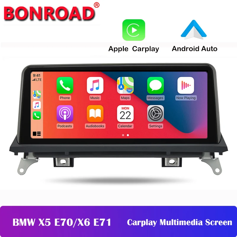 Bonroad 10.25'' Carplay Multimedia Player Radio Android auto Display Screen For BMW X5 E70 X6 E71 (2007-2013) CCC CIC Head Unit -