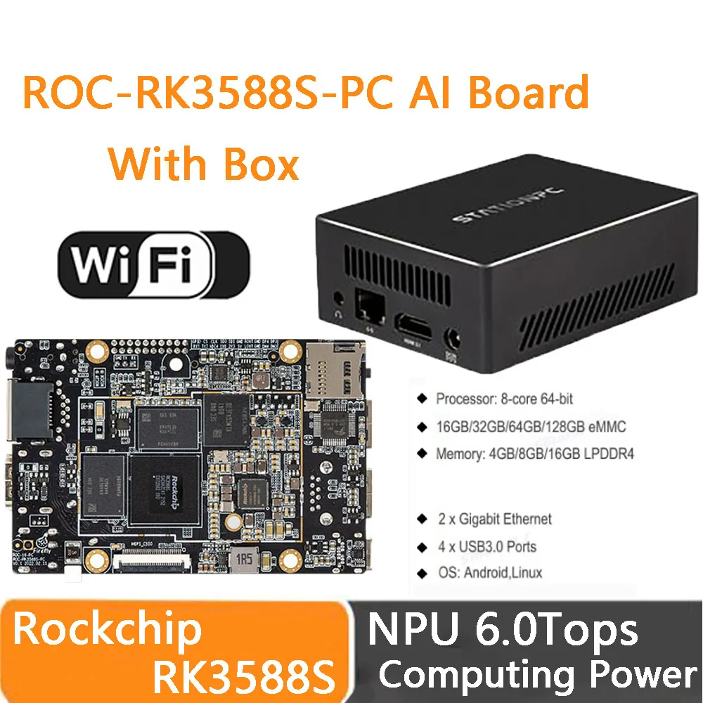 ROC-RK3588S-PC Mainboard Computer Box Rockchip RK3588 8K AI Computing 8-core 64-bit 4GB/8GB/16GB LPDDR4 NPU 6Tops Android linux