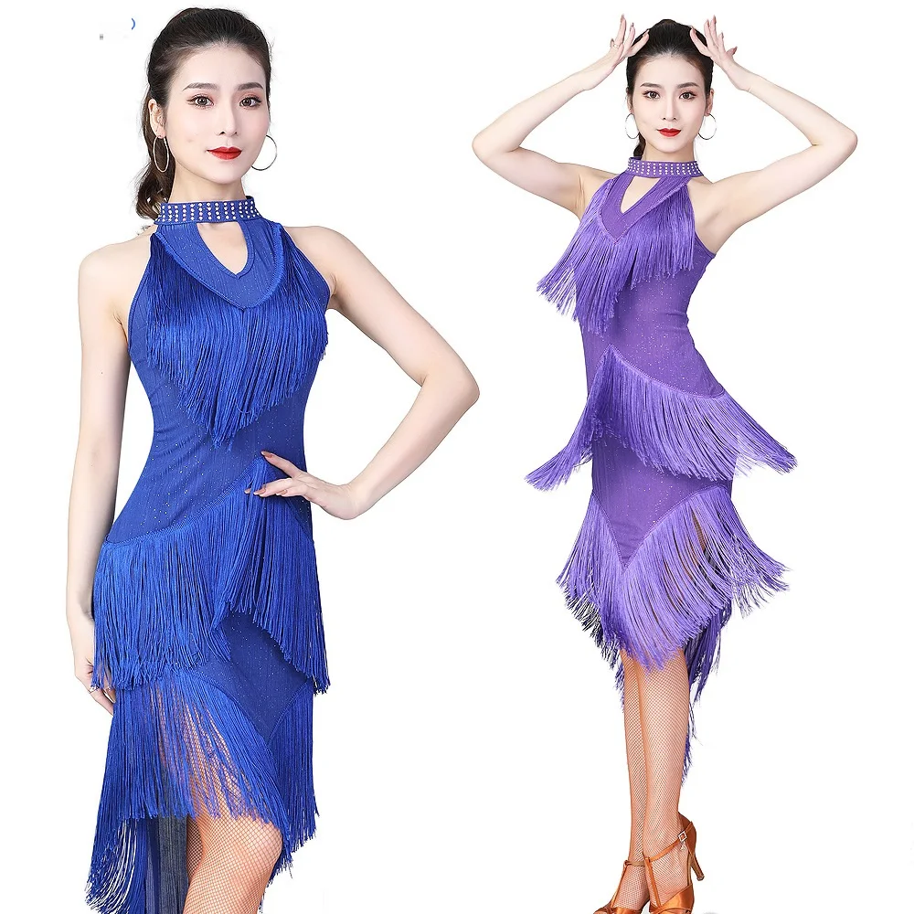 

Asymmetrical Tassels Dance Dress Women Flapper Fringe Salsa Latin Dance Dress Shiny Sequins Samba Tango Ballroom Dancing Costume