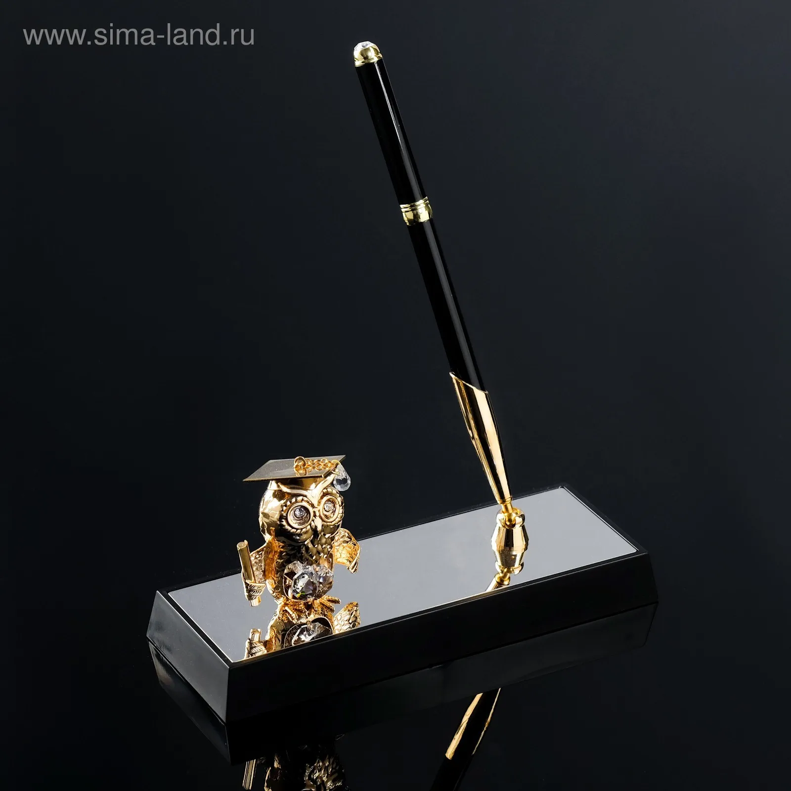Ручка на подставке Сова 16×6×19 см с кристаллами 3844459s