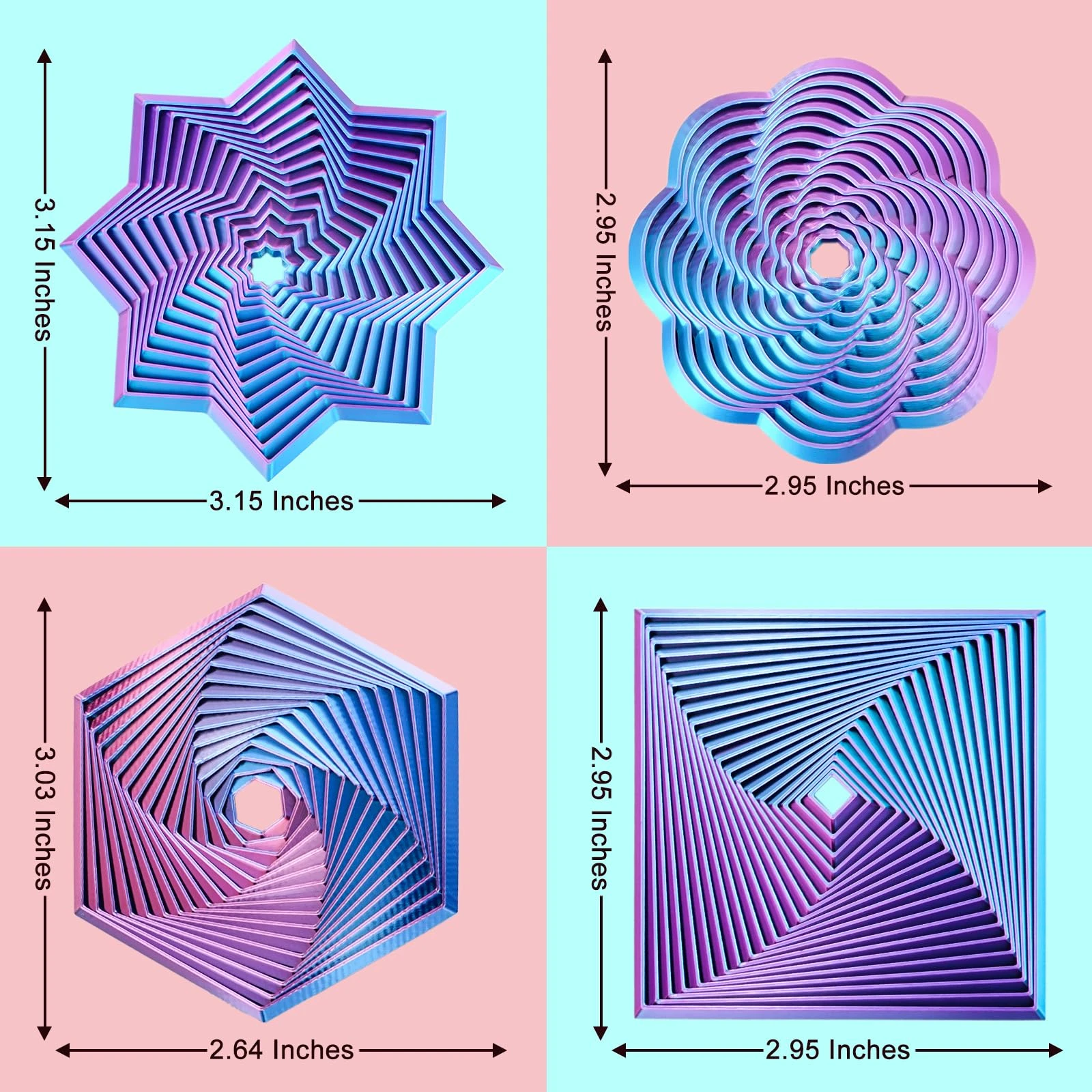 Фото Набор из 4 штук: 3D-печатные шестигранные вращающиеся звезды-спирали, разноцветные, антистресс, настольный сувенир, коллекционная модель, игрушка, подарок №1