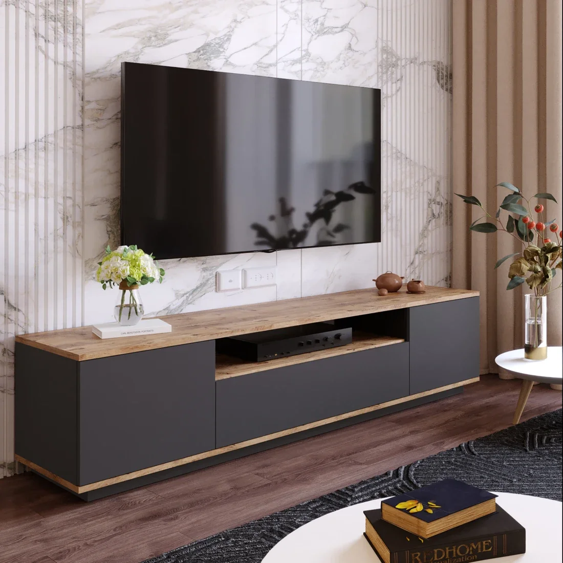 UBBU HOME TV unitv Redplay express, мебель, ТВ-приставка, мебель для гостиной, Современная полка из ореха