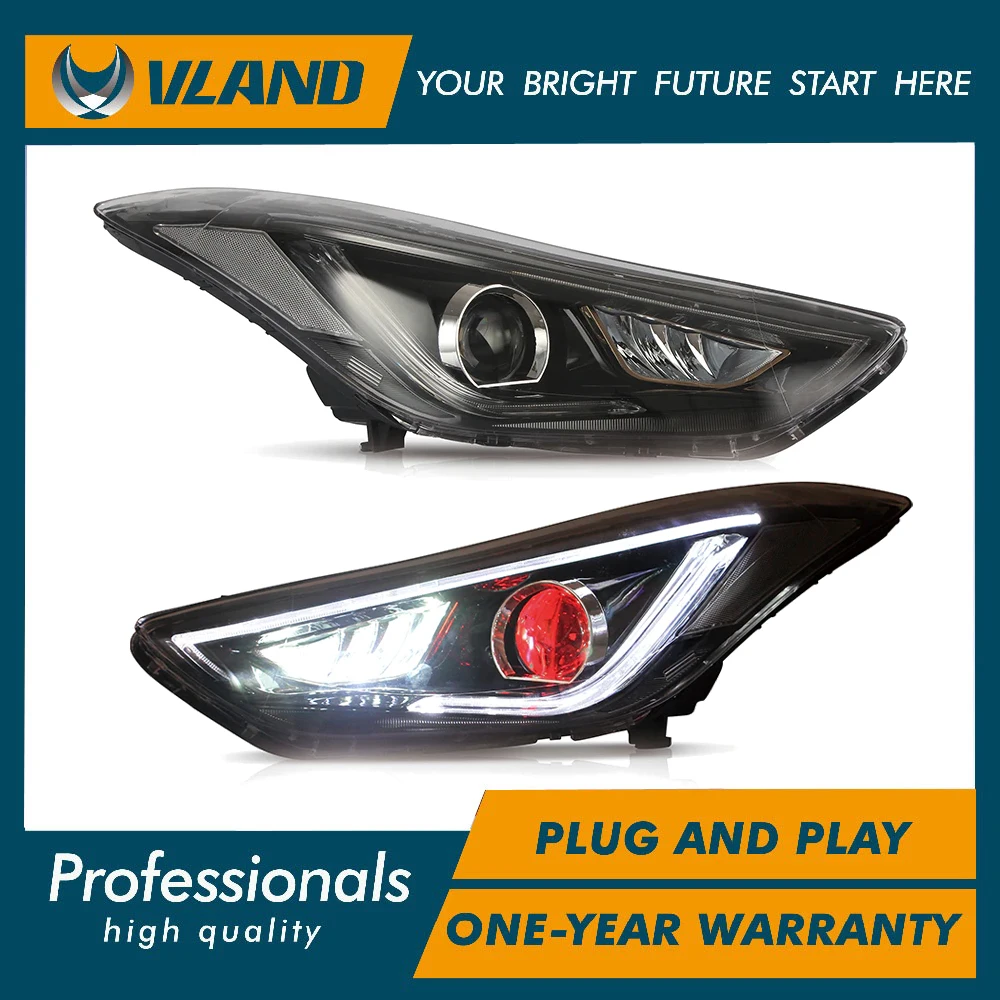 

VLAND Headlamp Car Headlight Assembly for 2011-2016 Hyundai Elantra Coupe 2013-2014 Head light moving turn signal Dual Beam Lens