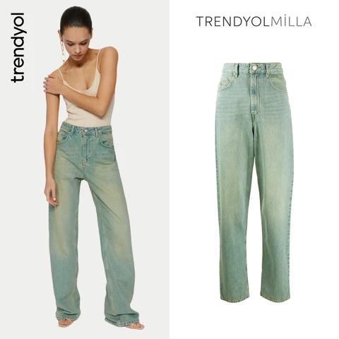 Женские прямые широкие джинсы Trendyol с завышенной талией