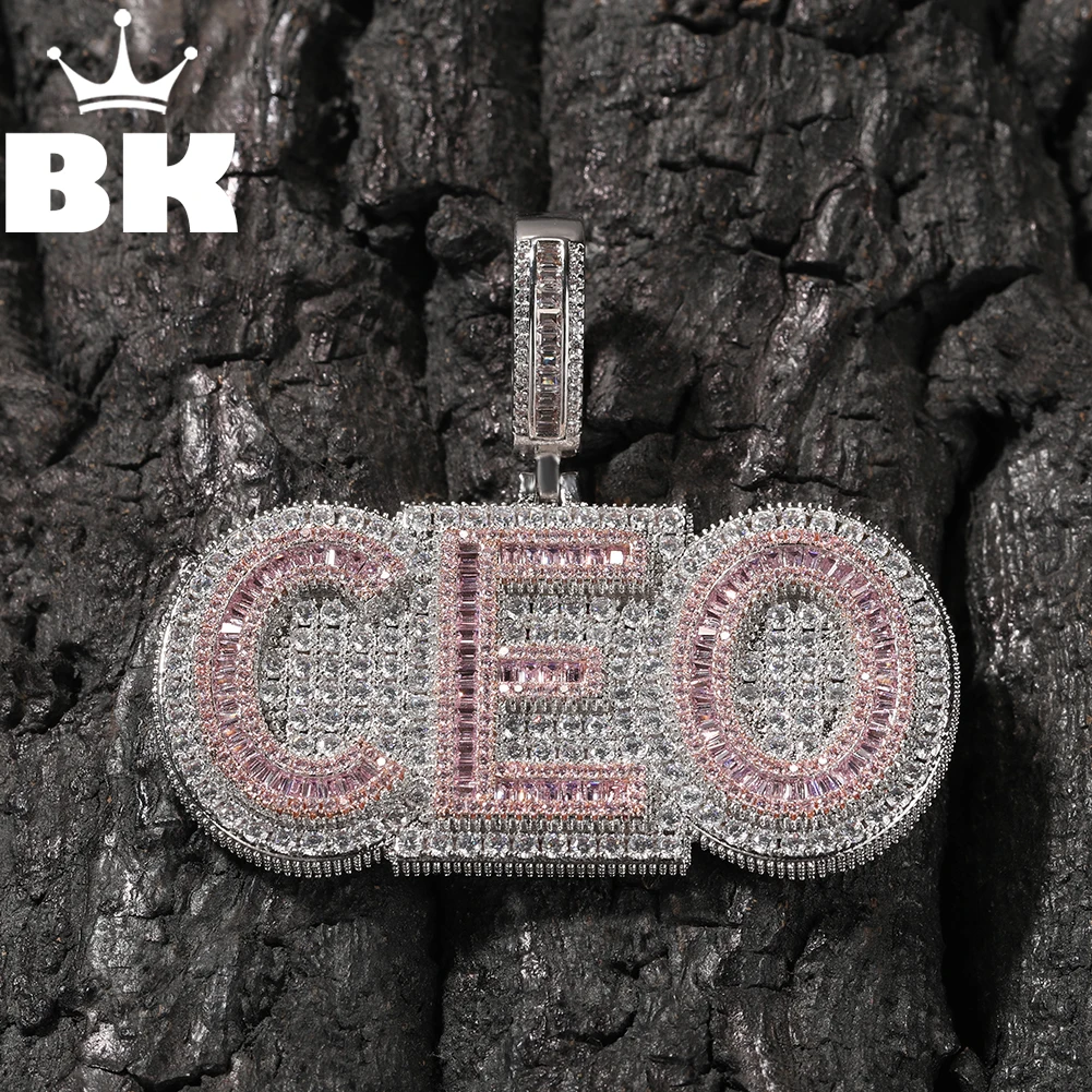 THE BLING KING Double Layer Custom Name Necklace For Women BaguetteCZ Two Tone Pink Letters Full Iced Out Cubic Zirconia Jewelry