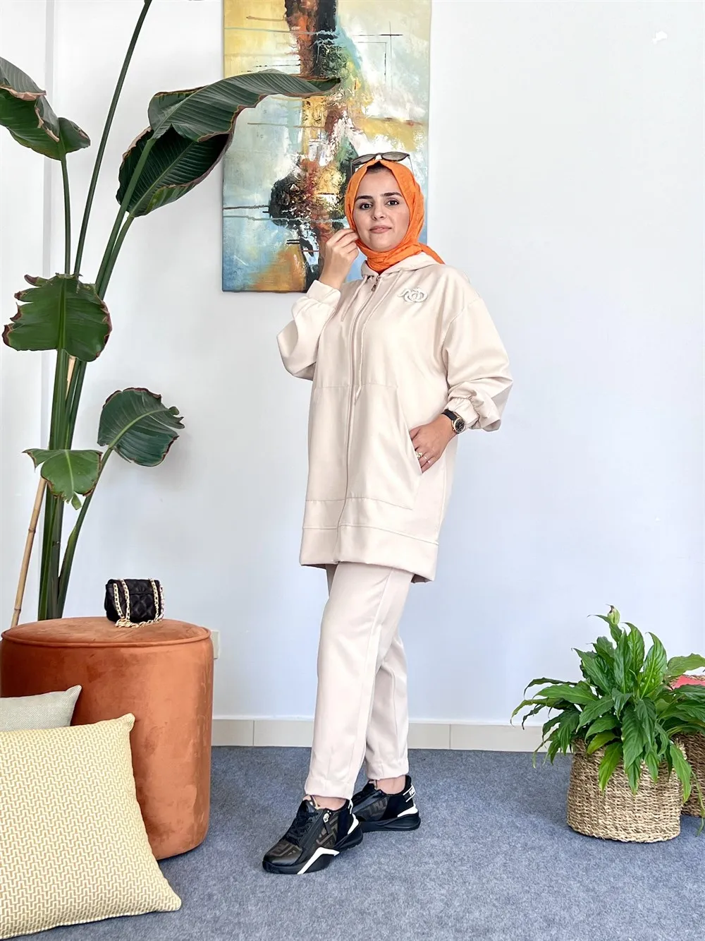 

Women's sports suit seasonal zipper pockets hooded suit women's bottom and top fashionable sport suit Muslim fashion casual clothing